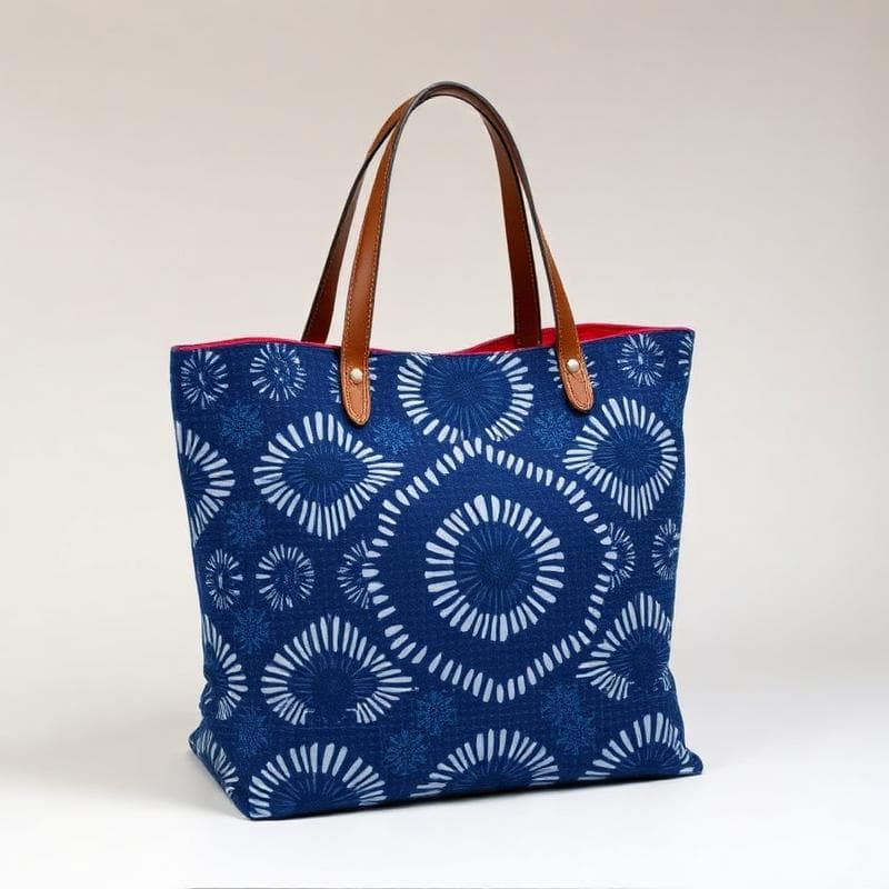 Adire Indigo Dye Tote Bag — Artisan Leather Handles