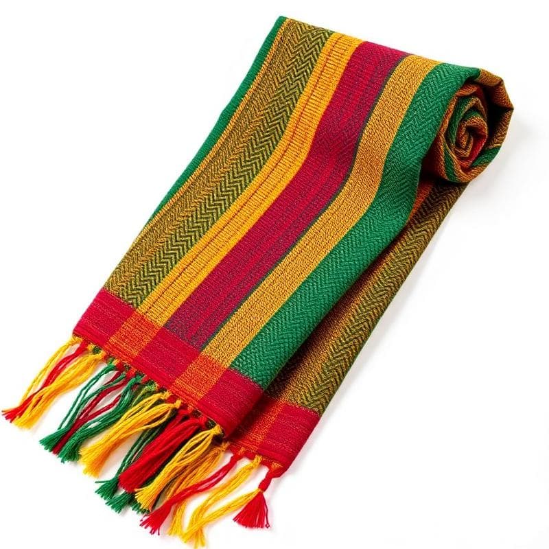 Handwoven Kente Scarf — Traditional Gold & Green
