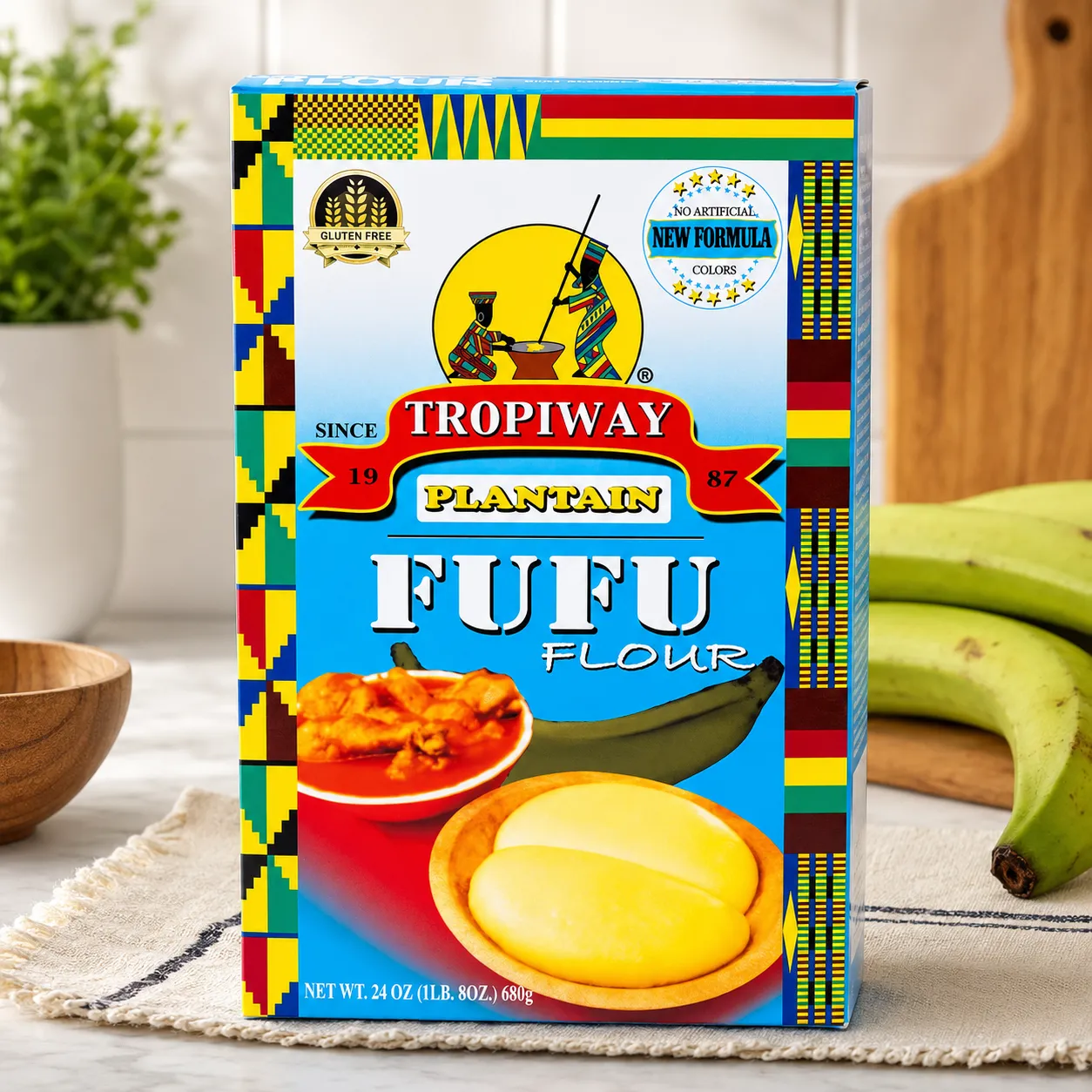 Tropiway Plantain Fufu Flour | Gluten Free Instant Ghanaian Fufu Mix | Smooth & Authentic African Swallow | 24oz (680g)