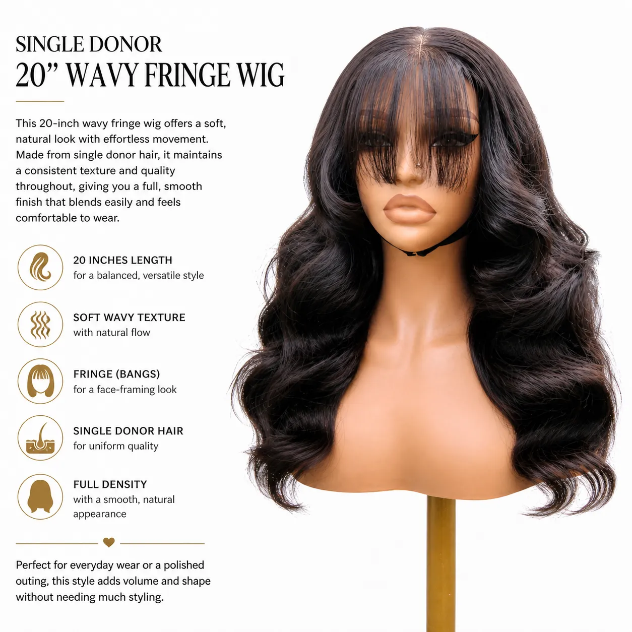 Single Donor 20 inches wavy fringe
